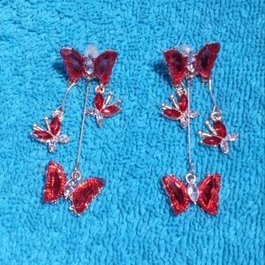 Red Dangle Post Butterfly Crystal Earrings